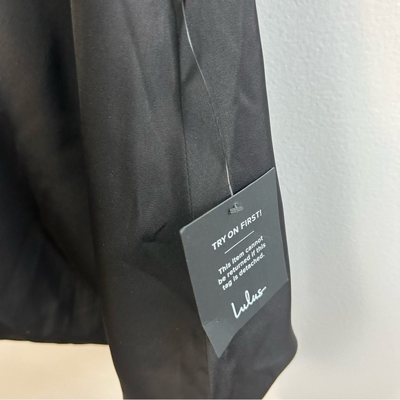 NWT Lulu's Happy Hour Chic Black Satin Ruched One-Shoulder Mini Dress Size XS - Picture 12 of 14